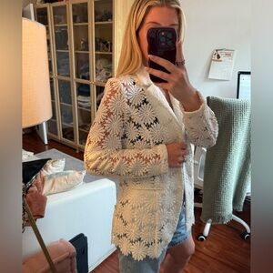 White crochet flower blazer jacket. NWT